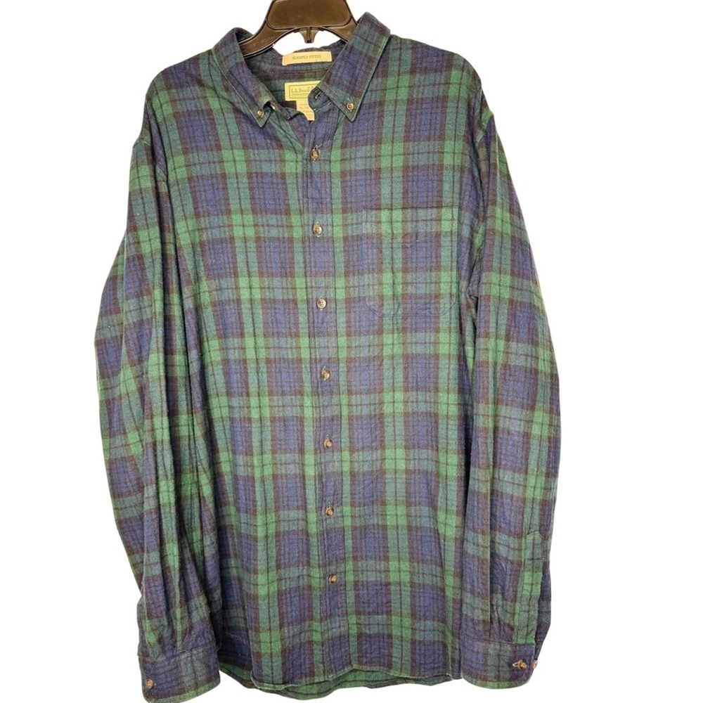L L Bean Mens Flannel Tartan Plaid‎ Button Down Shirt XLT Workwear Chore Barn